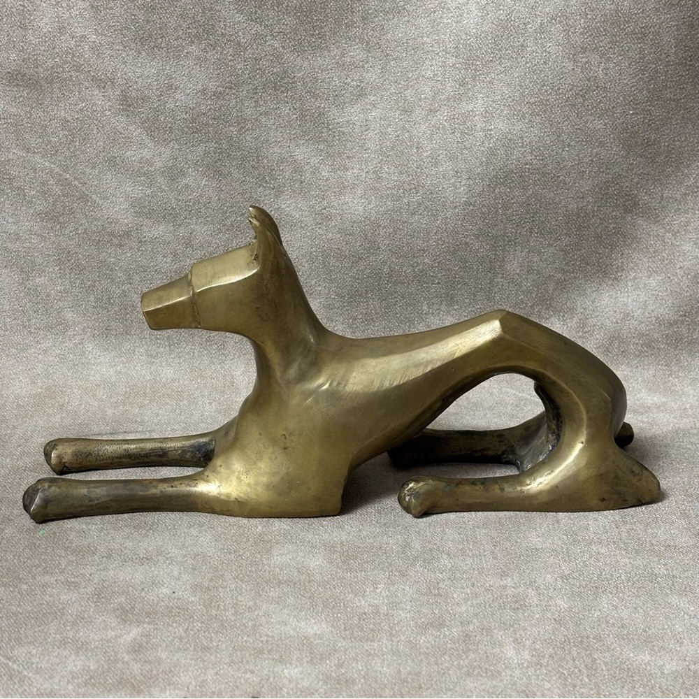 Brass Modernist Art Greyhound Dog Figurine Statue
